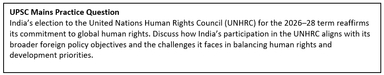 India Elected to UN Human Rights Council for 2026–28 Term